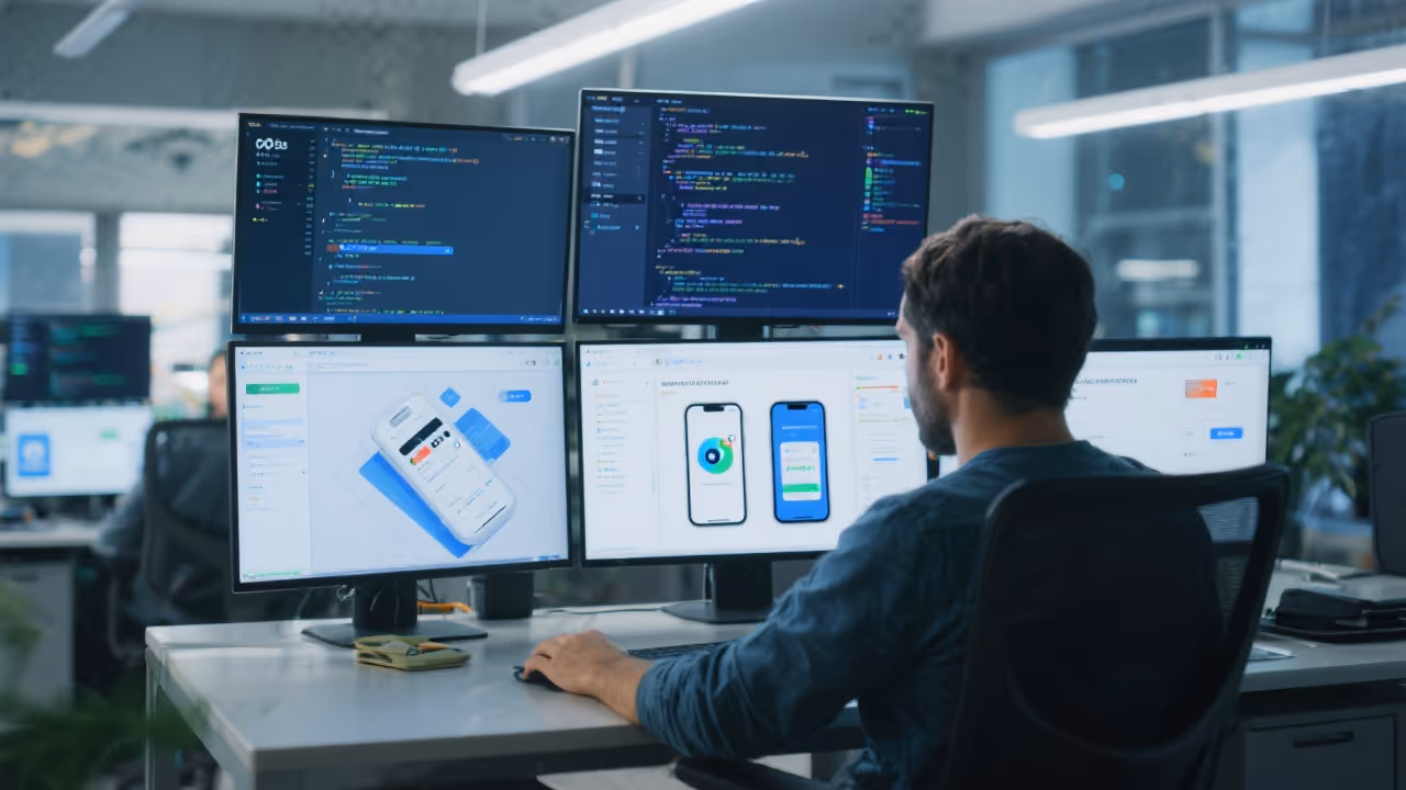 Custom Shopify app development workspace with multiple screens
