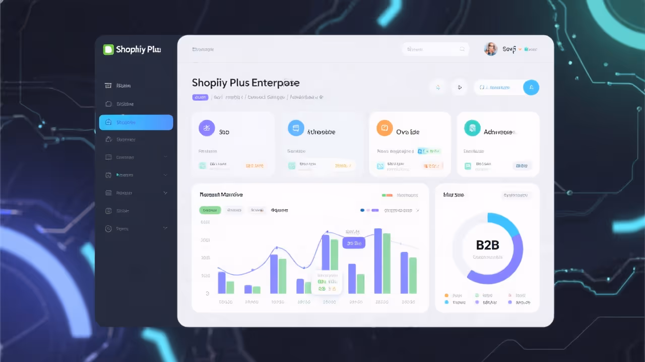 Shopify Plus enterprise dashboard showing multi-store management and advanced analytics