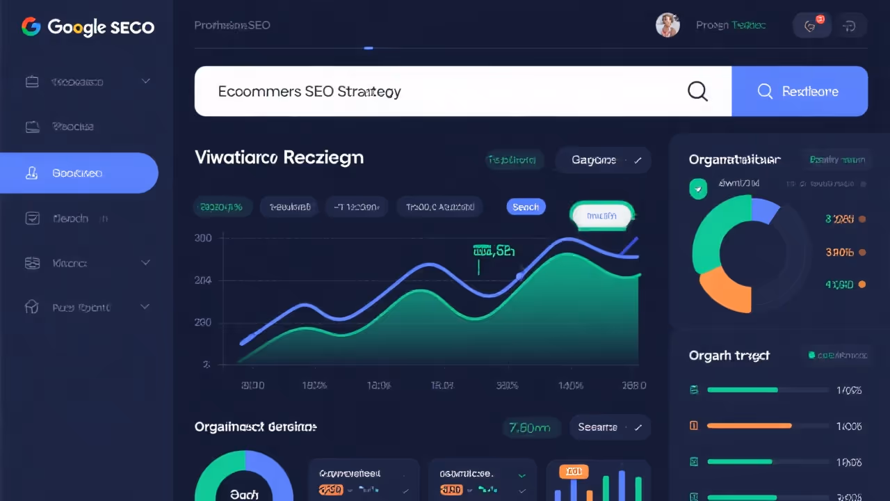 Ecommerce SEO strategy visualization with search rankings and organic traffic growth